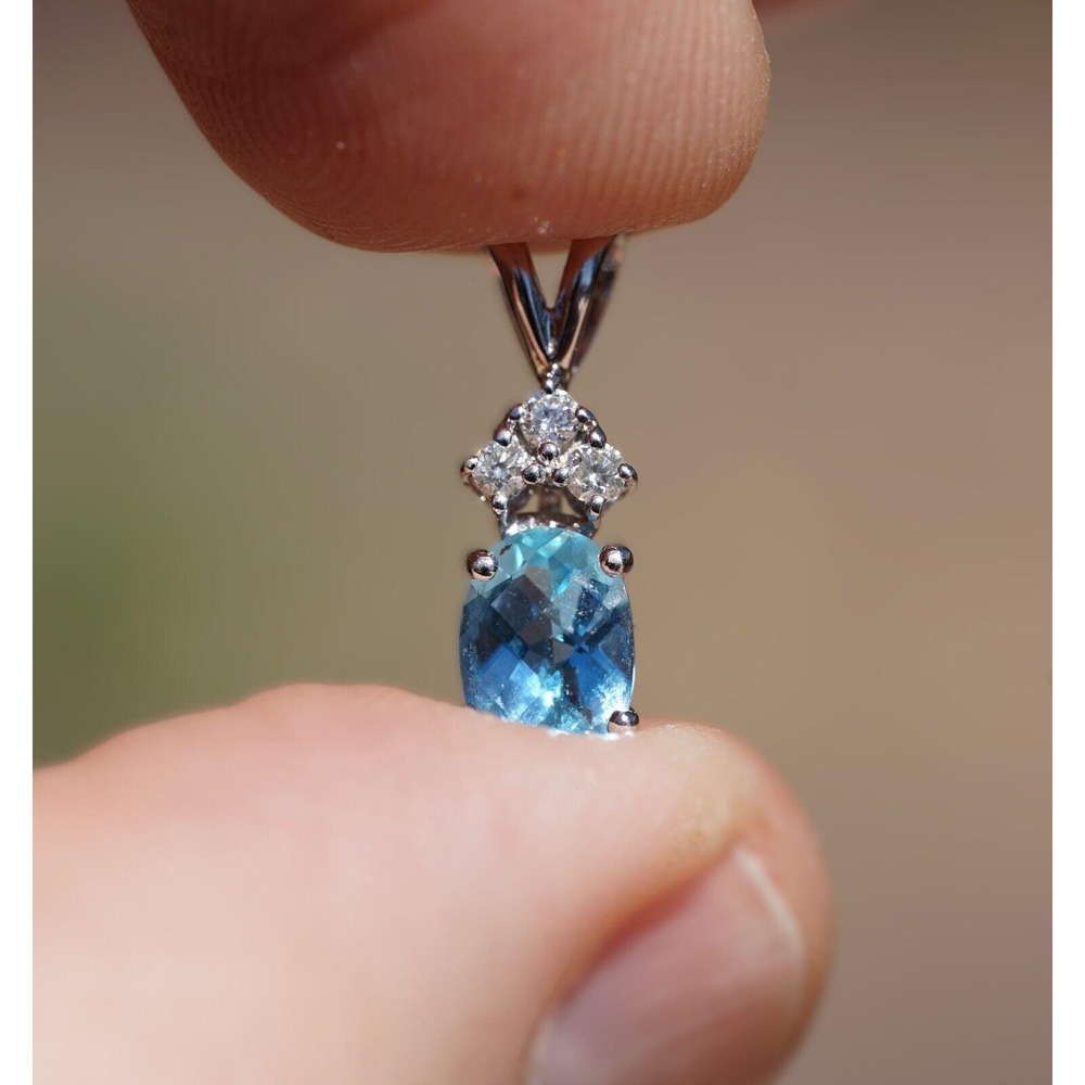 Vintage 14k Solid White Gold High Quality Natural Diamond Rose Cut Topaz Pendant